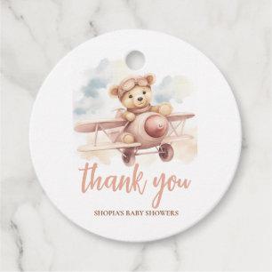 Whimsical Pink Aeroplane Adventure Baby Shower Favour Tags