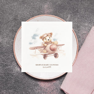 Whimsical Pink Airplane Adventure Baby Shower Napkin