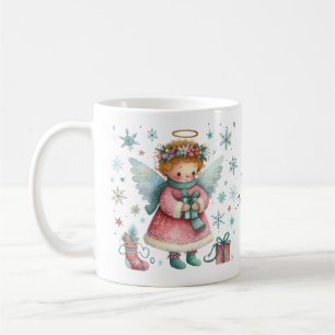 Whimsical Pink and Blue Christmas Angel Coffee Mug