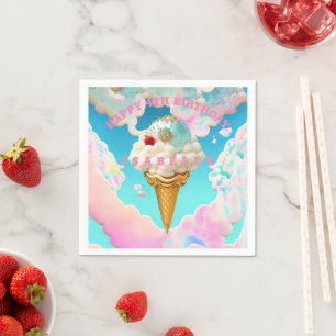 Whimsical Pink and Blue Ice Cream Party Birthday  Napkin