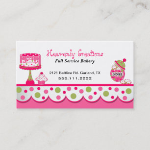 Whimsical Pink and Green Bakery Business Card