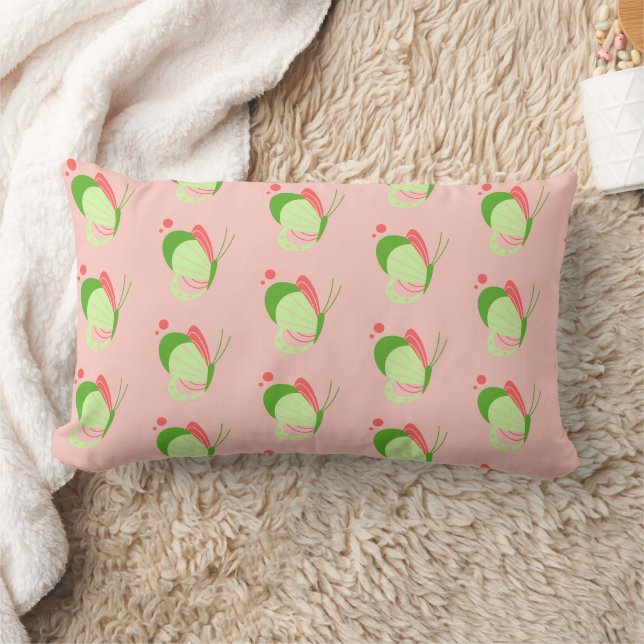 Whimsical Pink and Green Butterflies Lumbar Cushion (Blanket)
