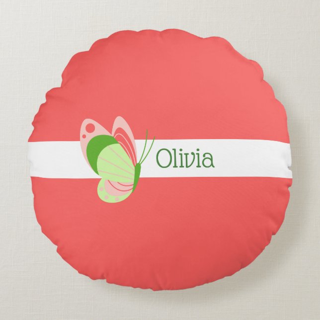 Whimsical Pink and Green Butterfly   Round Cushion (Front)