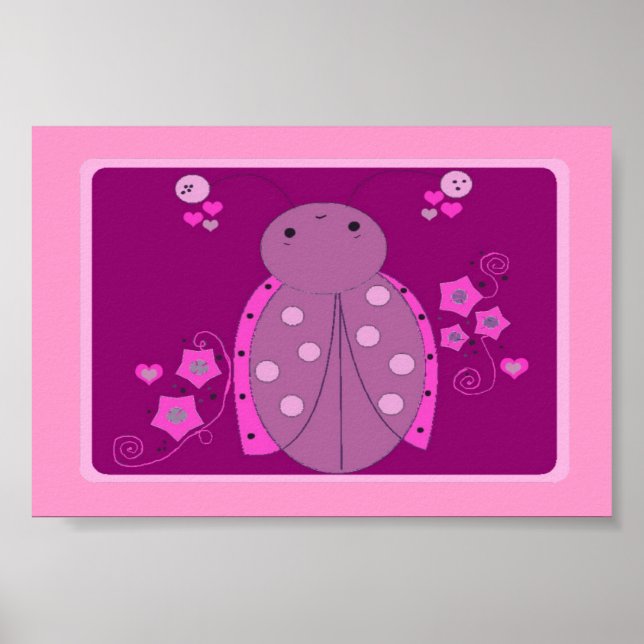 Whimsical Pink and Purple Ladybug Poster (Front)