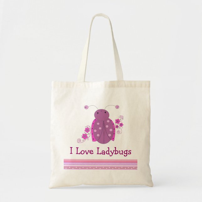 Whimsical Pink and Purple Ladybug Tote Bag (Front)