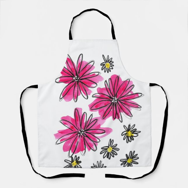 Whimsical Pink and White Flowers Apron (Front)