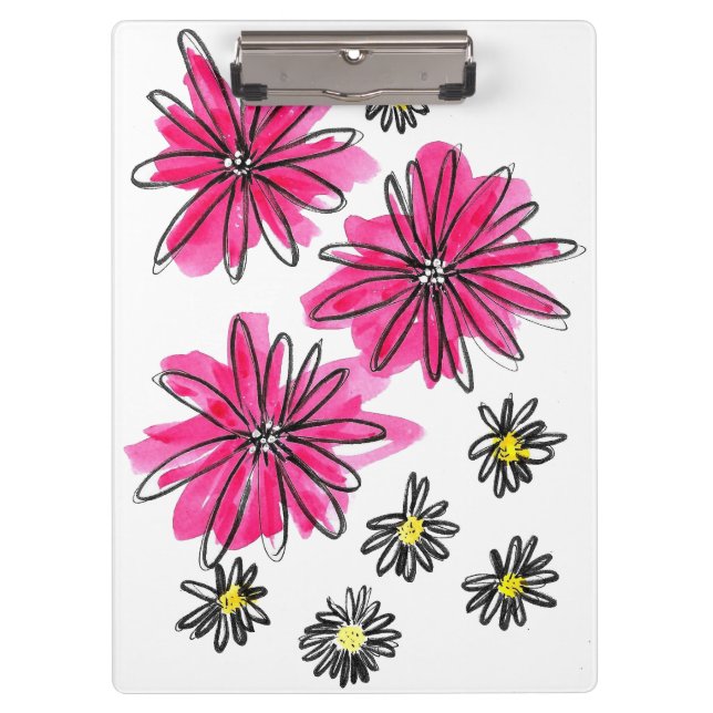 Whimsical Pink and White Flowers Clipboard (Front)