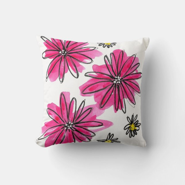 Whimsical Pink and White Flowers Cushion (Front)
