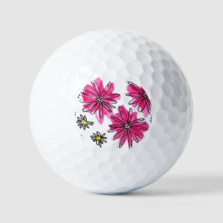 Whimsical Pink and White Flowers Golf Balls