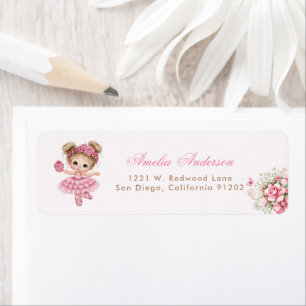 Whimsical Pink Ballerina Girl adress Label