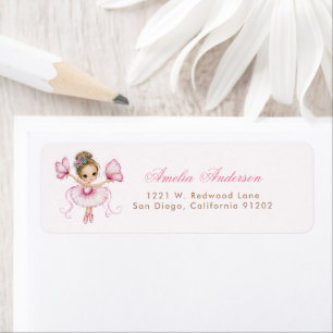 Whimsical Pink Ballerina Girl adress Label
