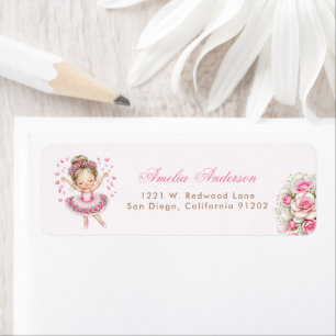 Whimsical Pink Ballerina Girl adress Label