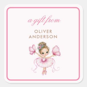Whimsical Pink Ballerina Girl Square Sticker