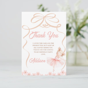 Whimsical Pink Ballerina Two Tu 2nd Birthday  Thank You Card