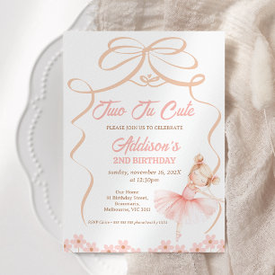 Whimsical Pink Ballerina Two Tu Cute 2nd Birthday Invitation