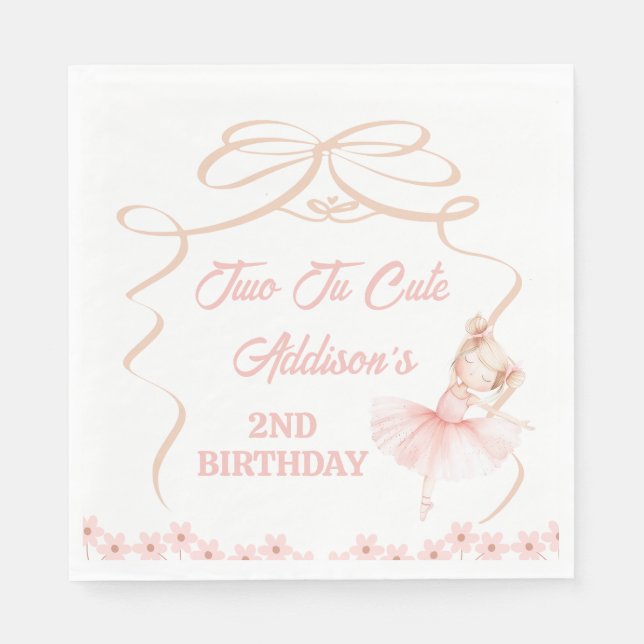 Whimsical Pink Ballerina Two Tu Cute 2nd Birthday Napkin (Front)