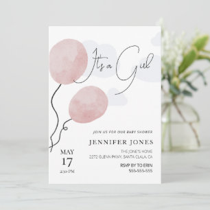 Whimsical pink balloon it's a girl invitation