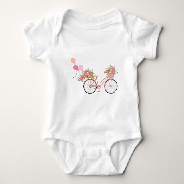 Whimsical Pink Bicycle Baby Bodysuit (Front)