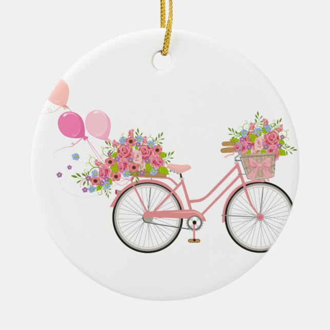 Whimsical Pink Bicycle Ceramic Tree Decoration (Front)