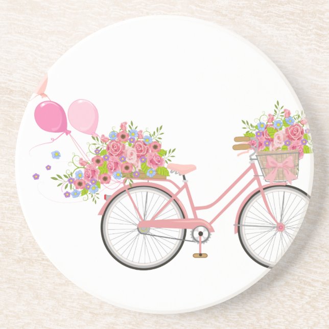 Whimsical Pink Bicycle Coaster (Front)