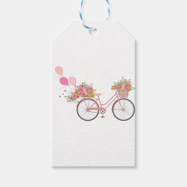 Whimsical Pink Bicycle Gift Tags (Front)