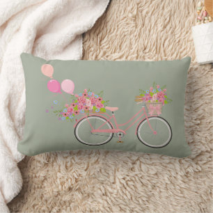 Whimsical Pink Bicycle Lumbar Cushion