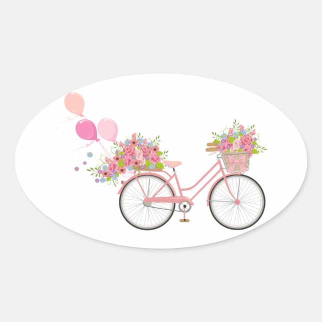 Whimsical Pink Bicycle Oval Sticker (Front)