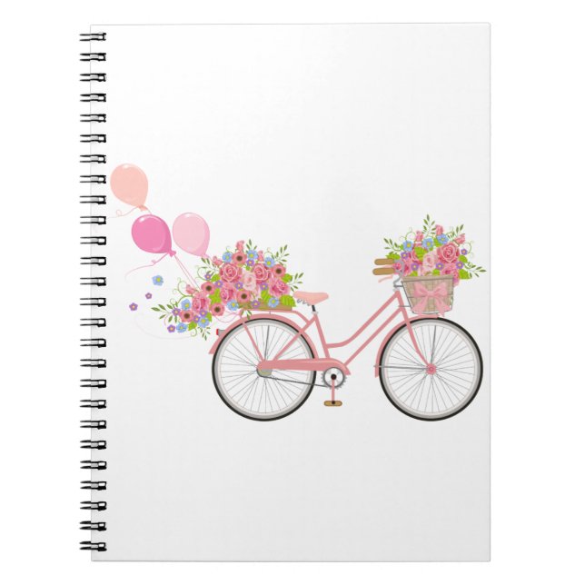Whimsical Pink Bicycle Spiral Notebook (Front)