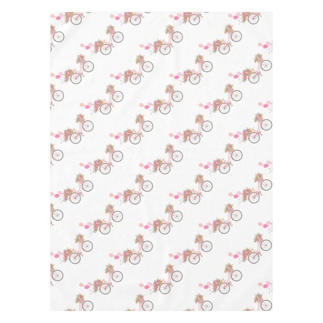 Whimsical Pink Bicycle Tablecloth (Front)