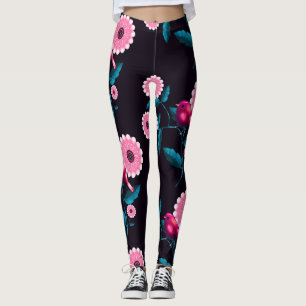 Whimsical Pink Bird Floral Botanical Design Leggings