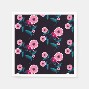Whimsical Pink Bird Floral Botanical Design Napkin
