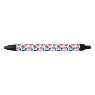 Whimsical Pink Bird Floral Botanical Design Throw Black Ink Pen