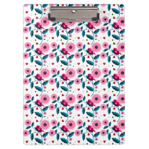Whimsical Pink Bird Floral Botanical Design Throw Clipboard