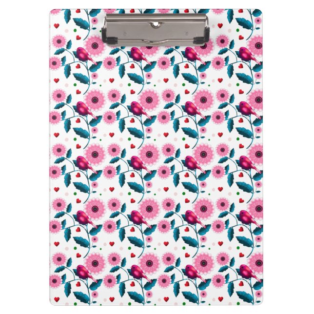 Whimsical Pink Bird Floral Botanical Design Throw Clipboard (Front)