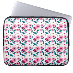 Whimsical Pink Bird Floral Botanical Design Throw Laptop Sleeve