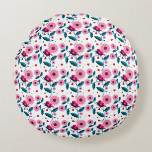 Whimsical Pink Bird Floral Botanical Design Throw Round Cushion