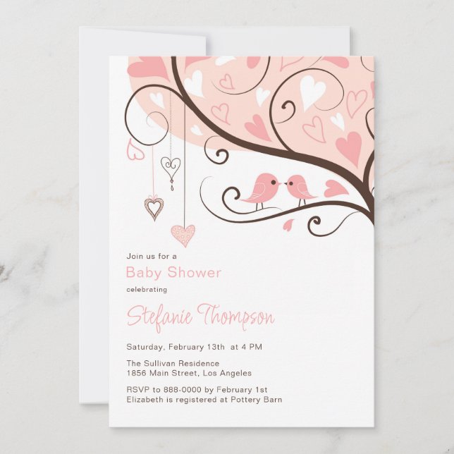 Whimsical Pink Birds Baby Shower Invitation (Front)