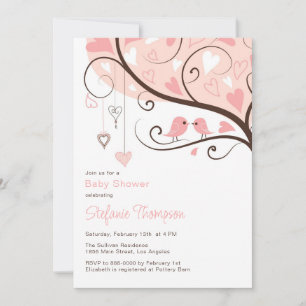 Whimsical Pink Birds Baby Shower Invitation