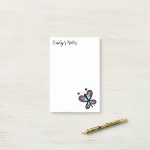 Whimsical Pink & Blue Cartoon Butterfly 4 x 6  Post-it Notes