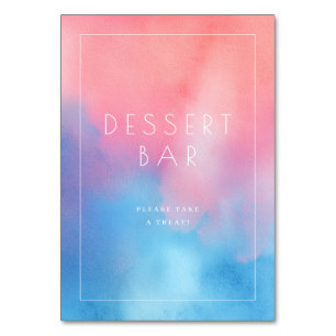 Whimsical Pink Blue Watercolor Dessert Bar Sign Table Number