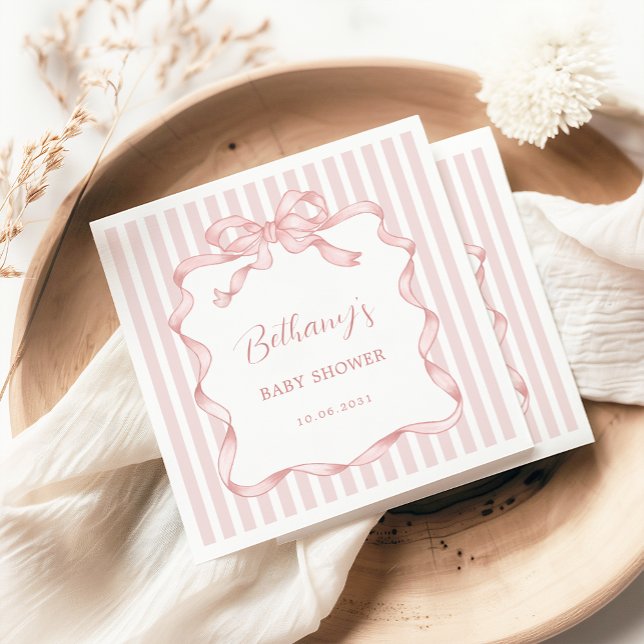 Whimsical Pink Blush Bow Ribbon Girl Baby Shower Napkin (Creator Uploaded)