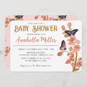 Whimsical Pink Boho Butterfly Girl Baby Shower  Invitation