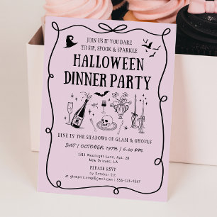 Whimsical Pink Boos & Bows Halloween Dinner Party Invitation