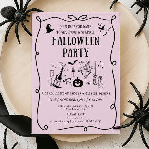 Whimsical Pink Boos & Bows Halloween Party Invitation