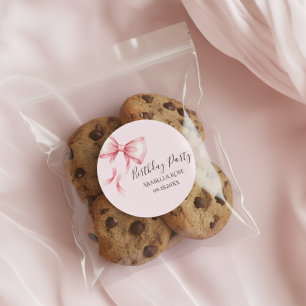 Whimsical Pink Bow Birthday Party Classic Round Sticker