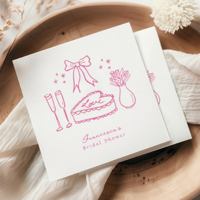 Whimsical Pink Bow Cake Champagne Bridal Shower Napkin (Creator Uploaded)