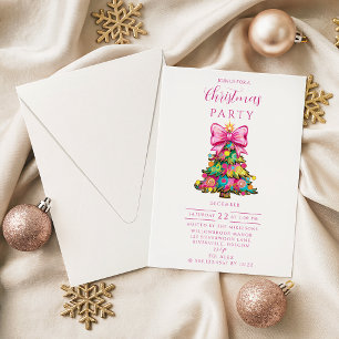 Whimsical Pink Bow Christmas Tree Invitation