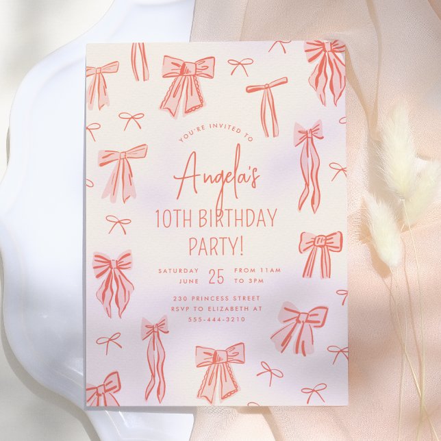 Whimsical Pink Bow Girl Birthday Invitation (Creator Uploaded)