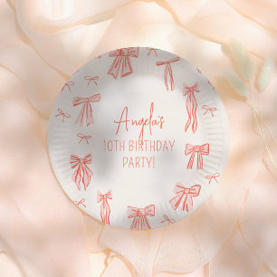 Whimsical Pink Bow Girl Birthday Party Paper Plate