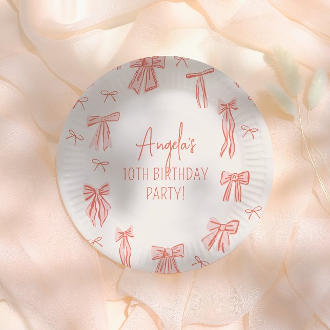 Whimsical Pink Bow Girl Birthday Party Paper Plate (Creator Uploaded)